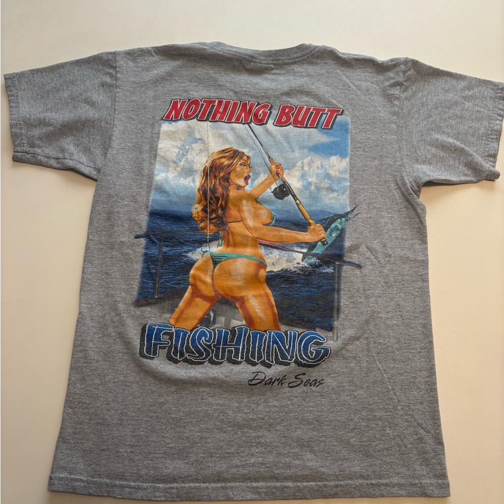 Vintage dark sea fishing girl graphic tee